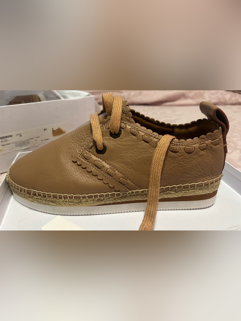 See By Chloe Tan Leather Espadrille Sneaker - Scalloped Trim New in box